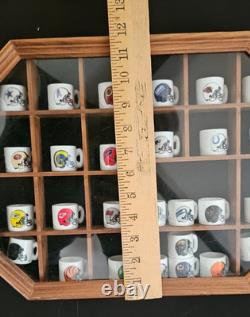 Vintage NFL Mini Helmet Coffee Mug Collection (27) with Wood Display Case B-8