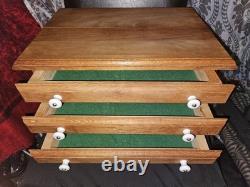 Vintage OAK 3 DRAWER DISPLAY CABINET Knives Coins Jewelry Collectables