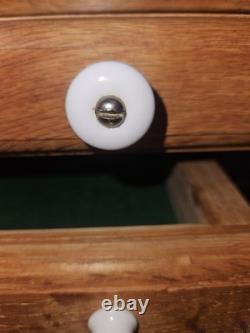 Vintage OAK 3 DRAWER DISPLAY CABINET Knives Coins Jewelry Collectables