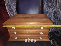 Vintage OAK 3 DRAWER DISPLAY CABINET Knives Coins Jewelry Collectables