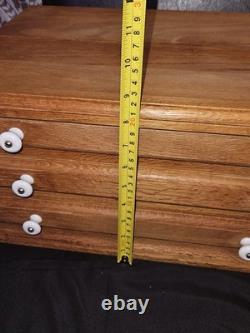 Vintage OAK 3 DRAWER DISPLAY CABINET Knives Coins Jewelry Collectables