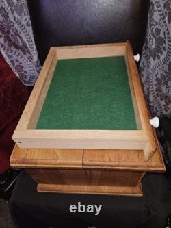 Vintage OAK 3 DRAWER DISPLAY CABINET Knives Coins Jewelry Collectables