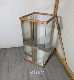 Vintage Oak Wood & Glass Counter Showcase Display Case Cabinet Vitrine Mirror A