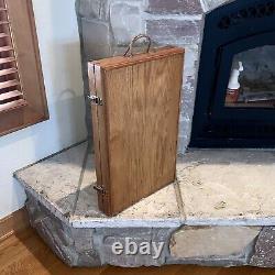 Vintage Oak Wood Velvet Lined Jewelry Travel Display Case 22 Folding Table Box