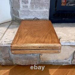 Vintage Oak Wood Velvet Lined Jewelry Travel Display Case 22 Folding Table Box