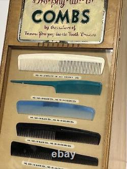 Vintage Pro-phy-lac-tic Prophylactics Comb Barber Display Case Wood Art Deco