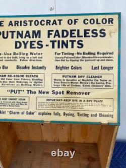 Vintage Putnam Dyes Tin & Wood Cabinet Store Display Case, MONROE DRUG CO