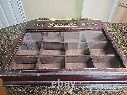 Vintage REXALL General Store Fountain Pen Wooden Display Case THE REXALL PEN'