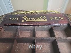 Vintage REXALL General Store Fountain Pen Wooden Display Case THE REXALL PEN'