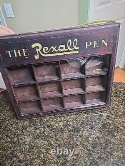 Vintage REXALL General Store Fountain Pen Wooden Display Case THE REXALL PEN'
