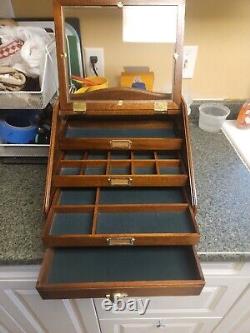 Vintage Rare Large Wood Dresser Top Collection Box Organizer 4 Big Drawers