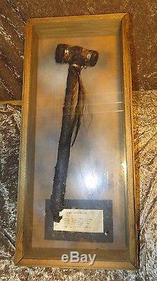 Vintage Rare Tribal Ceremonial 18 Inch INDIAN Horn Dance Rattle IN DISPLAY CASE