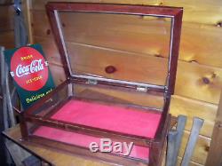 Vintage Real Glass & Wood Table Top Display Case