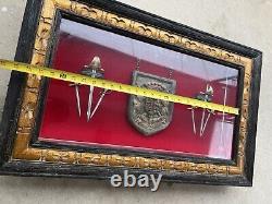 Vintage Shadow Box Display Case Wood Wall Cabinet Glass Shield Swords 20x32