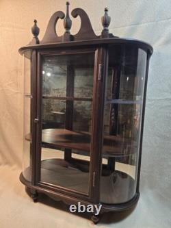 Vintage Small Curio Wall Hanging Curved Glass Cabinet Mirror Display Case