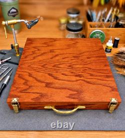 Vintage Solid Oak Fishing Fly Tying Station Storage Display Case 15x13.5