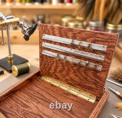 Vintage Solid Oak Fishing Fly Tying Station Storage Display Case 15x13.5
