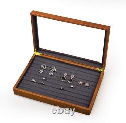 Vintage Solid Wood Jewelry Display Box with Acrylic Lid Organize with Elegance