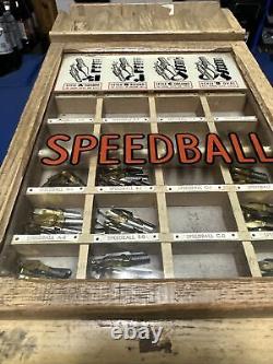 Vintage Speedball Calligraphy Pen Nibs Advertising wood glass Display Case