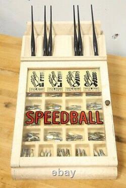 Vintage Speedball Calligraphy Pen Point Advertising wood glass Display Case knib