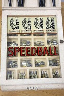 Vintage Speedball Calligraphy Pen Point Advertising wood glass Display Case knib