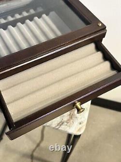 Vintage Suede Lined Wood Glass Slot Point of View Fountain Pen Display Case
