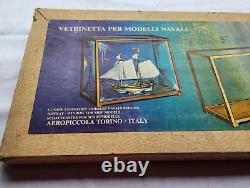 Vintage Table Top Display Case Wood Tall Ship Sailboat Models Made in Italy