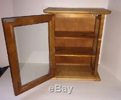 Vintage Table Top Wall Hanging Wood and Glass 3 Shelf Curio Display Cabinet Case