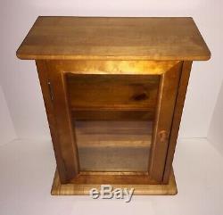 Vintage Table Top Wall Hanging Wood and Glass 3 Shelf Curio Display Cabinet Case