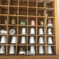 Vintage Thimble Lot Of 99 Display Case Silver Bone China Pewter Wood Collection