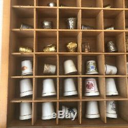 Vintage Thimble Lot Of 99 Display Case Silver Bone China Pewter Wood Collection
