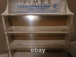Vintage Timex Water Resistant Watch Display Case Four-Shelf White Woodgrain NICE