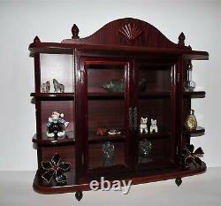 Vintage WOOD Table Top Wall GLASS Doors DISPLAY Curio CABINET Cherry Finish