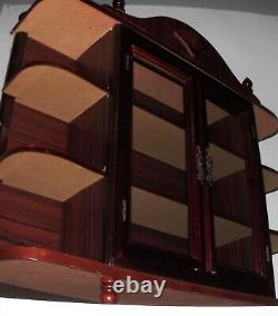 Vintage WOOD Table Top Wall GLASS Doors DISPLAY Curio CABINET Cherry Finish