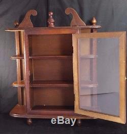 Vintage Wall Hanging Curio Cabinet Shelf Table Top Glass Door Wood Display Case