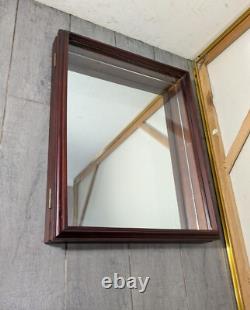 Vintage Wall Wood & Glass Framed Curio Display Case Shadow Box Mirror Back P72