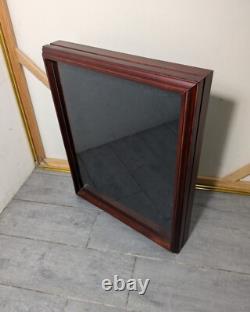 Vintage Wall Wood & Glass Framed Curio Display Case Shadow Box Mirror Back P72