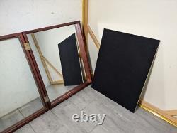 Vintage Wall Wood & Glass Framed Curio Display Case Shadow Box Mirror Back P72