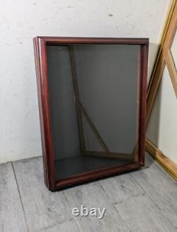 Vintage Wall Wood & Glass Framed Curio Display Case Shadow Box Mirror Back P72