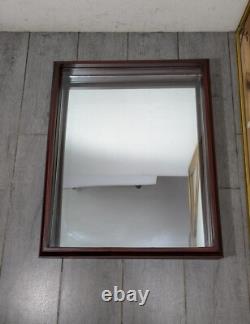 Vintage Wall Wood & Glass Framed Curio Display Case Shadow Box Mirror Back P72