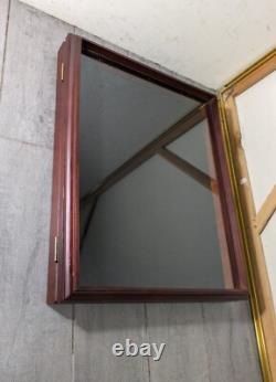 Vintage Wall Wood & Glass Framed Curio Display Case Shadow Box Mirror Back P72