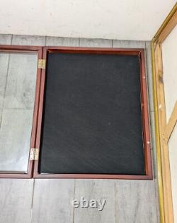 Vintage Wall Wood & Glass Framed Curio Display Case Shadow Box Mirror Back P72