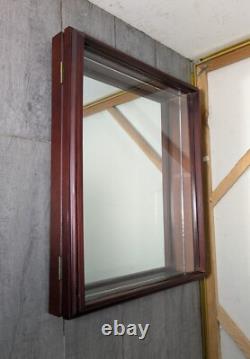 Vintage Wall Wood & Glass Framed Curio Display Case Shadow Box Mirror Back P72