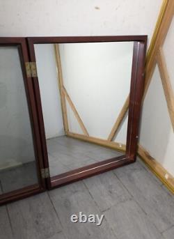 Vintage Wall Wood & Glass Framed Curio Display Case Shadow Box Mirror Back P72