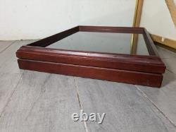 Vintage Wall Wood & Glass Framed Curio Display Case Shadow Box Mirror Back P72