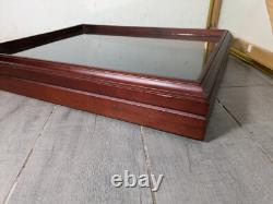 Vintage Wall Wood & Glass Framed Curio Display Case Shadow Box Mirror Back P72