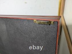 Vintage Wall Wood & Glass Framed Curio Display Case Shadow Box Mirror Back P72