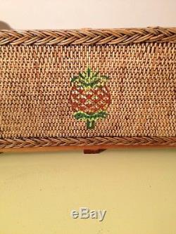 Vintage Wicker & Wood Basket Unique Hawaii Pineapple Stand Display