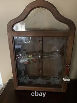 Vintage Wine Case Cabinet Wooden Display Case With Etched Glass A