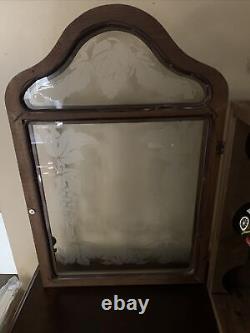 Vintage Wine Case Cabinet Wooden Display Case With Etched Glass A